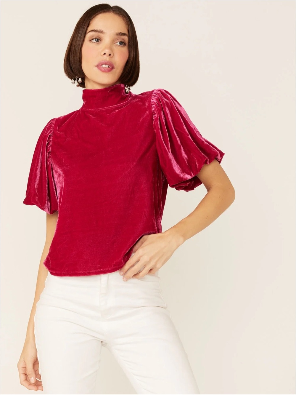 Free People Velvet Claudia Puff Short Sleeve Tee Pink